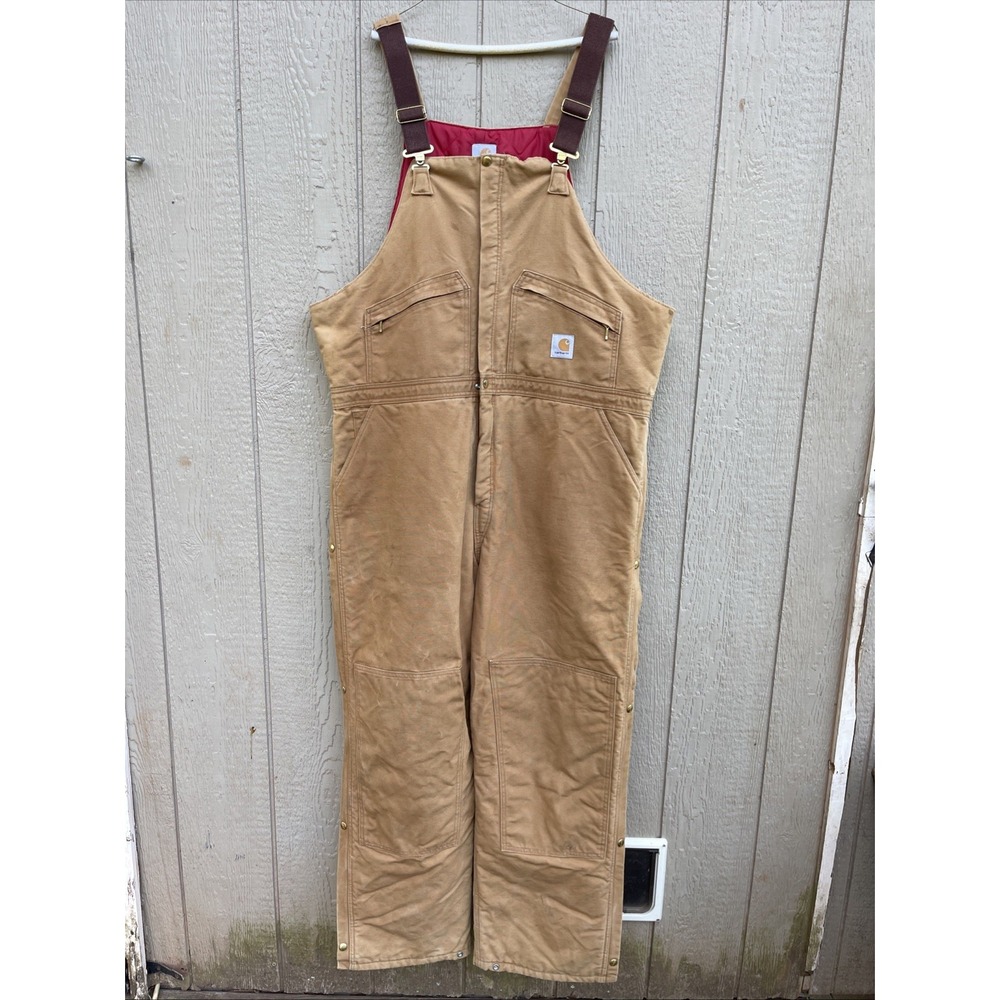 Vintage Carhartt R04 Insulated Duck Bib Overall Brown 48x32 Quilt Lined Work USA